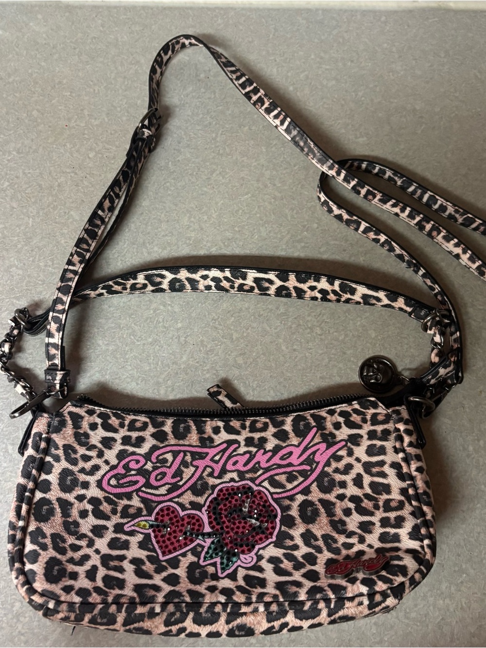 Ed Hardy Rhinestone Rose Shoulder Crossbody Baguette Preppy Goth Whimsigoth Bag